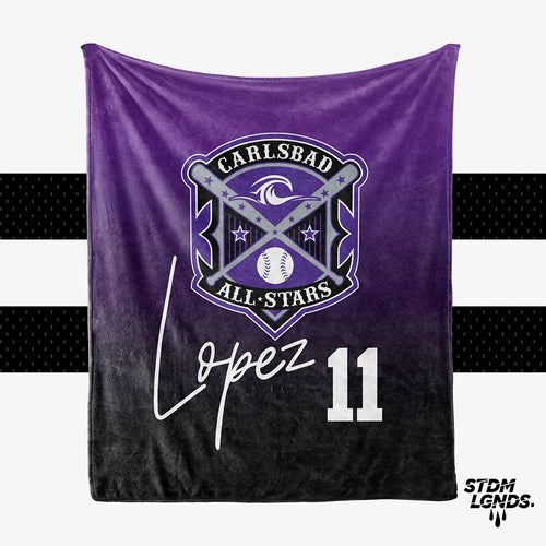 Carlsbad All Stars Softball Gradient Black Purple Main logo  - Personalization Blanket