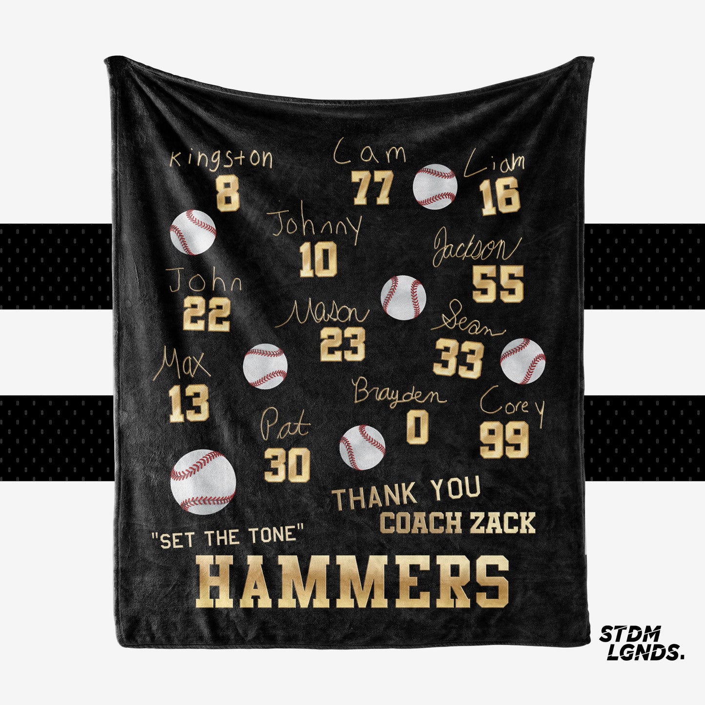 Baseball Signature Series Blanket — personalized team roster and coach gift example