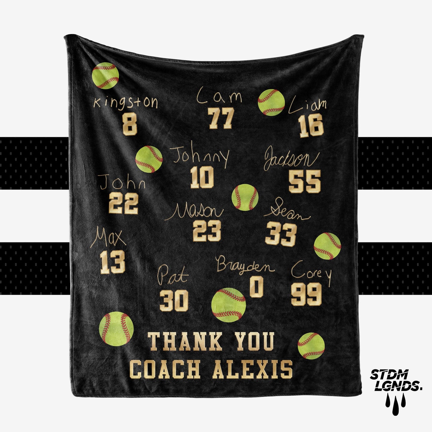 Softball Signature Series Blanket — personalized team roster and coach gift example