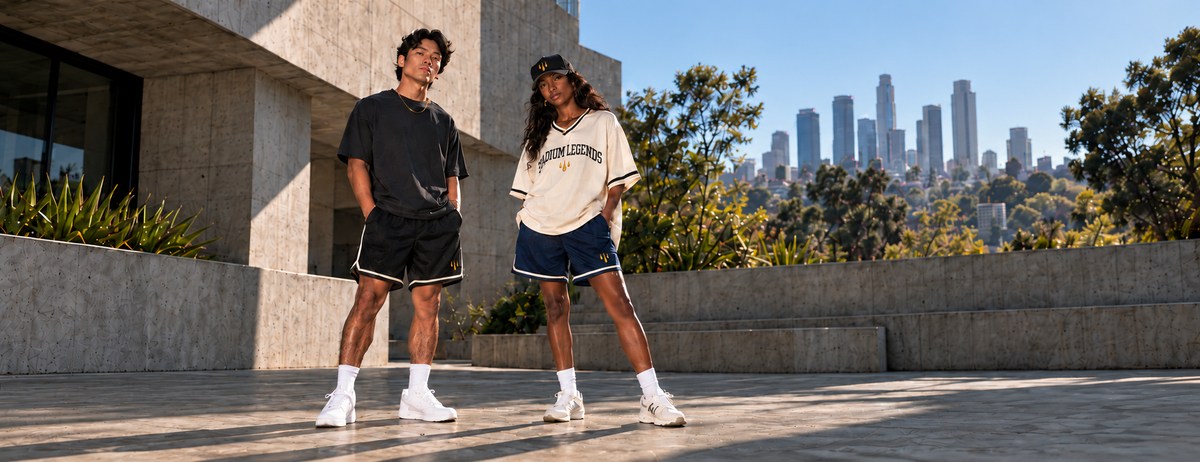 Stadium Legends streetwear collection concept — shorts and jersey